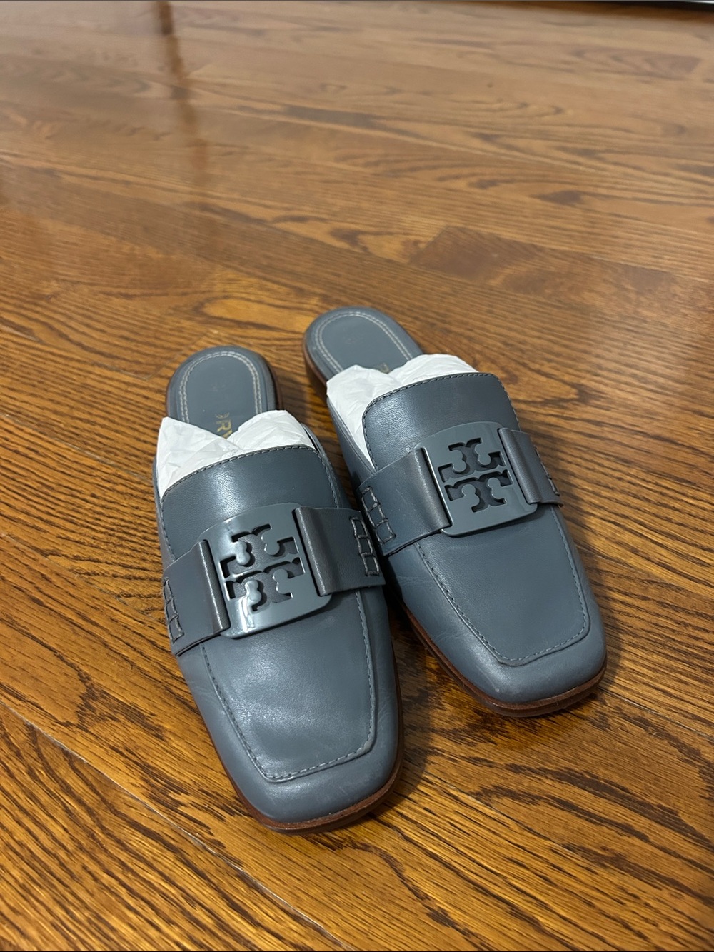 Tory Burch Slate Blue Leather Slide Loafers
